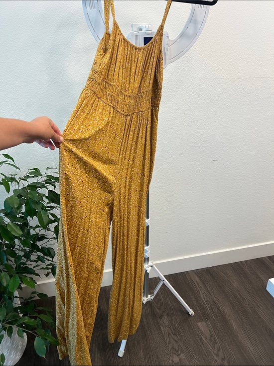 Madewell Pants - Madewell Mustard Floral Smocked-Waist Wide-Leg Jumpsuit